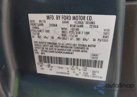 2011 Ford Escape Limited from USA, damaged, VIN 1FMCU0EG3BKA49641